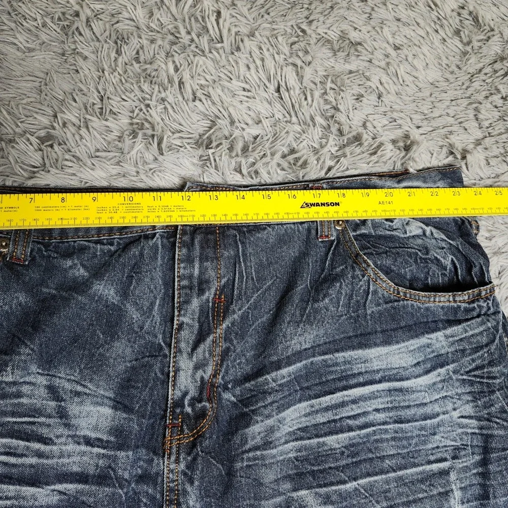 Royal Blue Jeans Mens 48x27 Hemmed Straight Fit Distressed Whiskered Y2k Grunge‎